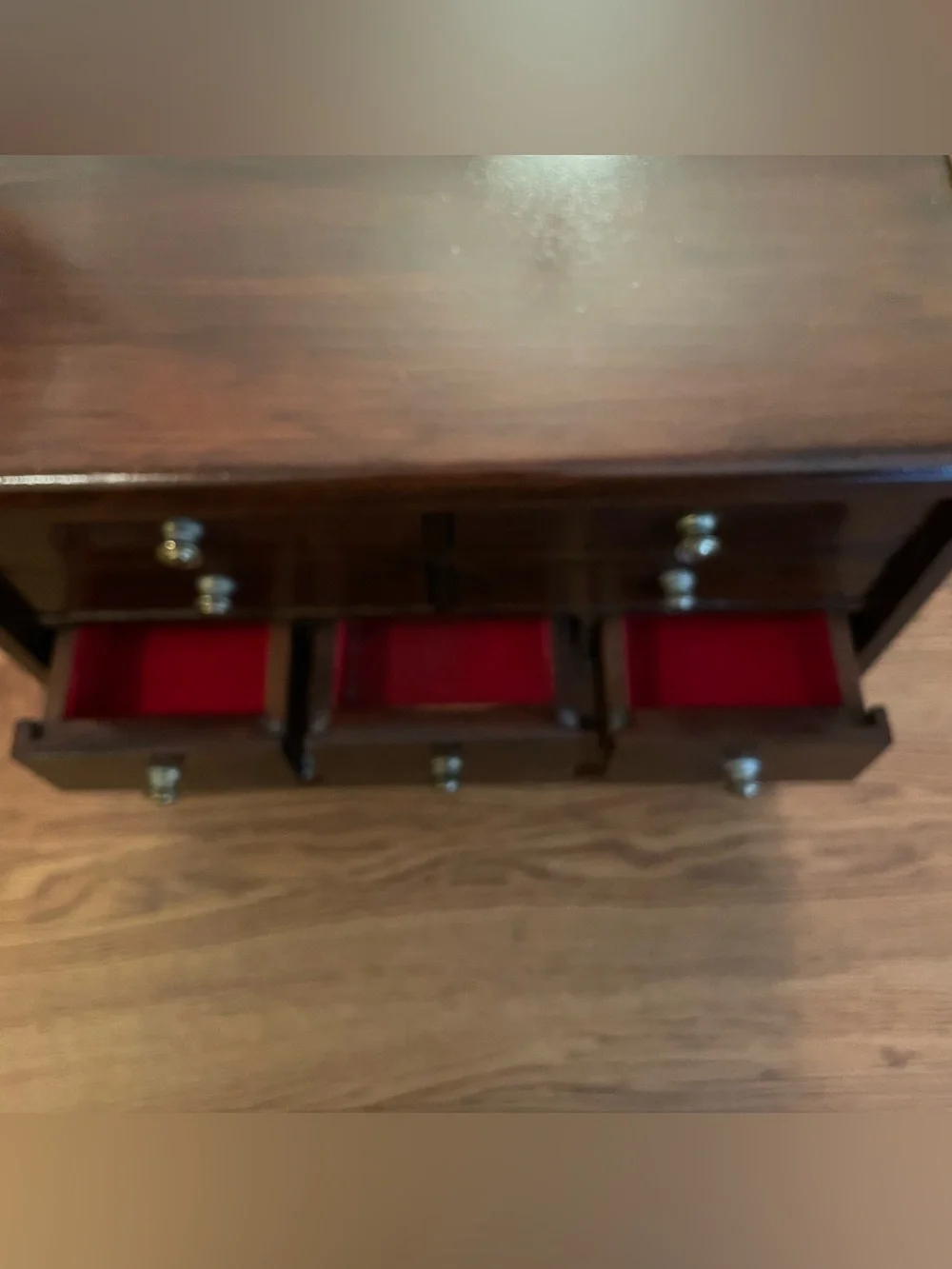 Vintage Hand Crafted Walnut 9 Drawer Jewelry Chest Felt Lined